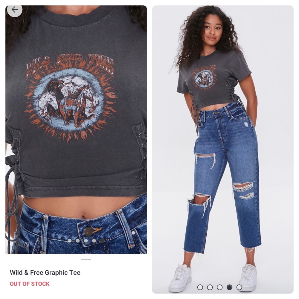 NWOT Forever 21 Wild & Free Horse Side Lace Graphic Tee, Small